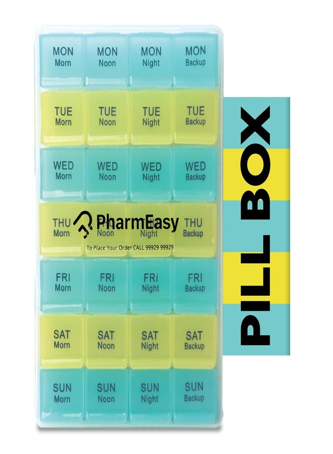 PharmEasy 7 Day Weekly Pill Box, Durable Medicine Organizer Box with Extra Large Multicoloured Compartments and BPA Free Material for Moisture Free Storage - Portable Tablet organiser. - Image 1